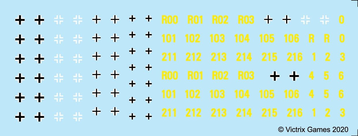 German crosses and yellow numbers
